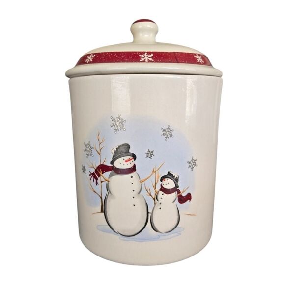 Royal Seasons Holiday Christmas Snowmen Stoneware Canister Cookie Jar Safe - Picture 1 of 6